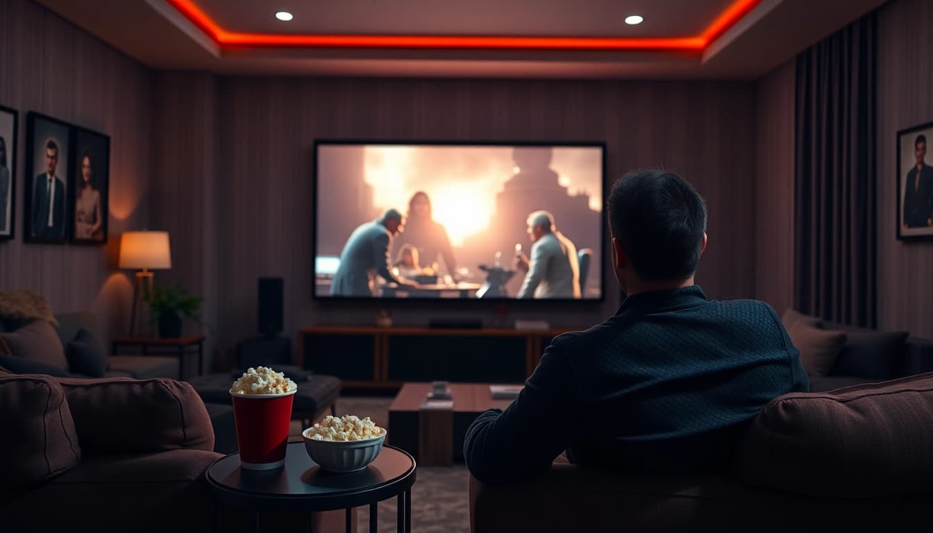 ดูหนังในห้องนั่งเล่นอบอุ่นพร้อมจอภาพยนตร์ขนาดใหญ่