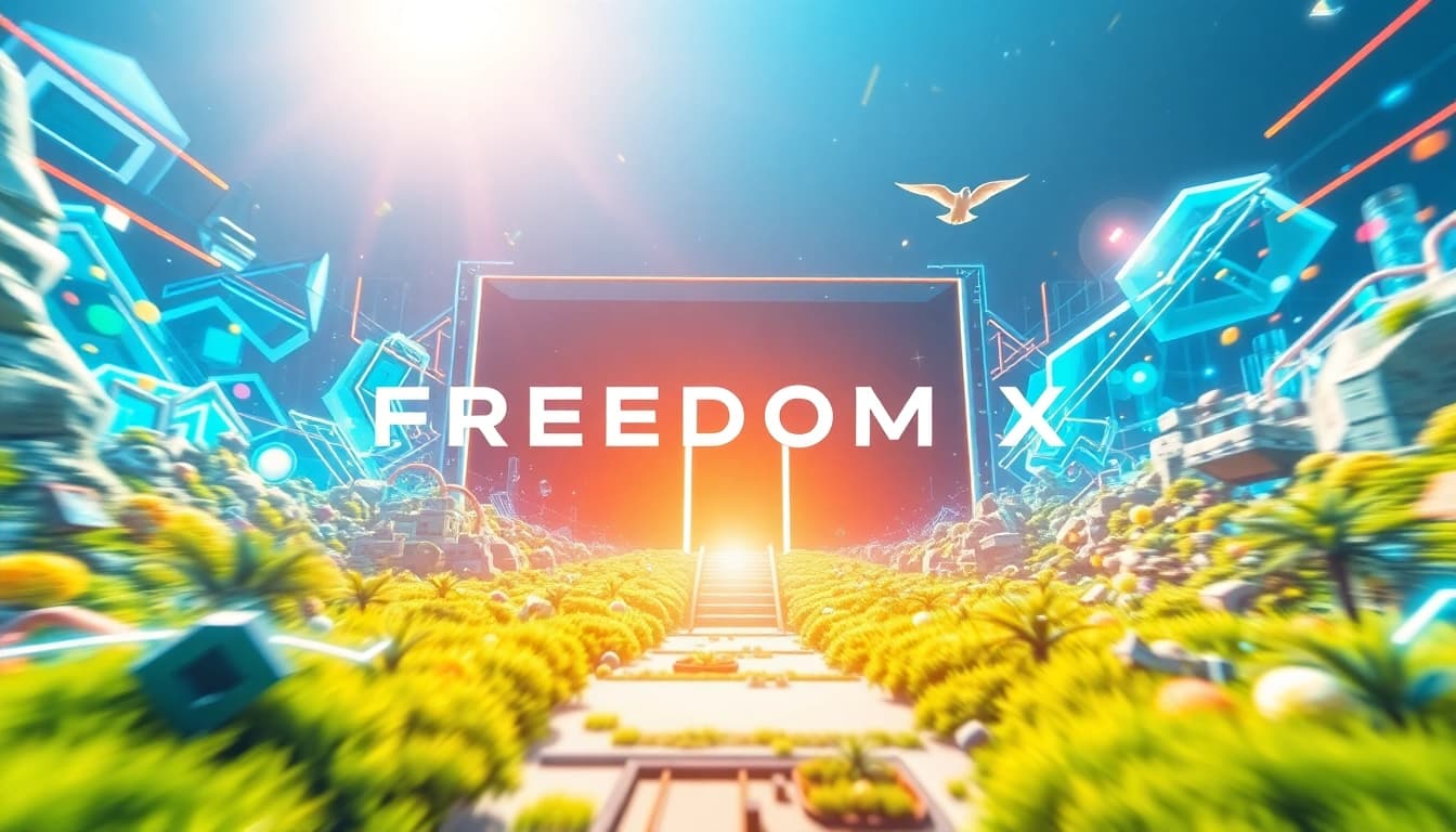 Experience the vibrant world of Freedom X through dynamic visual creativity and technological innovation.