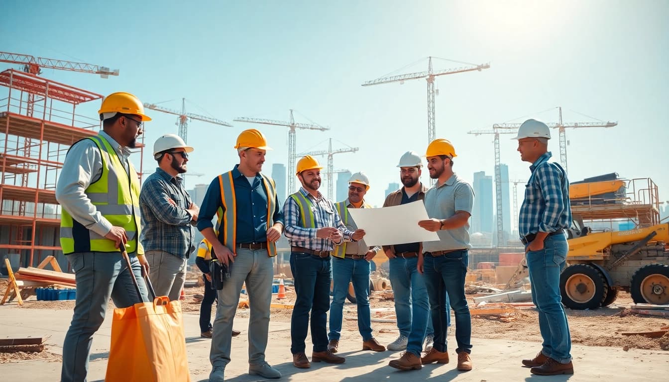 Southern California contractors association collaborating at a vibrant construction site.