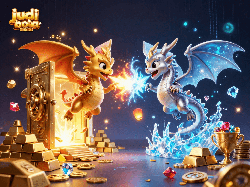 Experience judi bola online with dynamic dragons and treasure illustrations bursting with energy and excitement.
