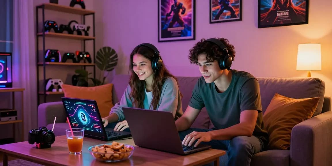Playing engaging xxx games together in a cozy home setting, showcasing vibrant gaming atmosphere.