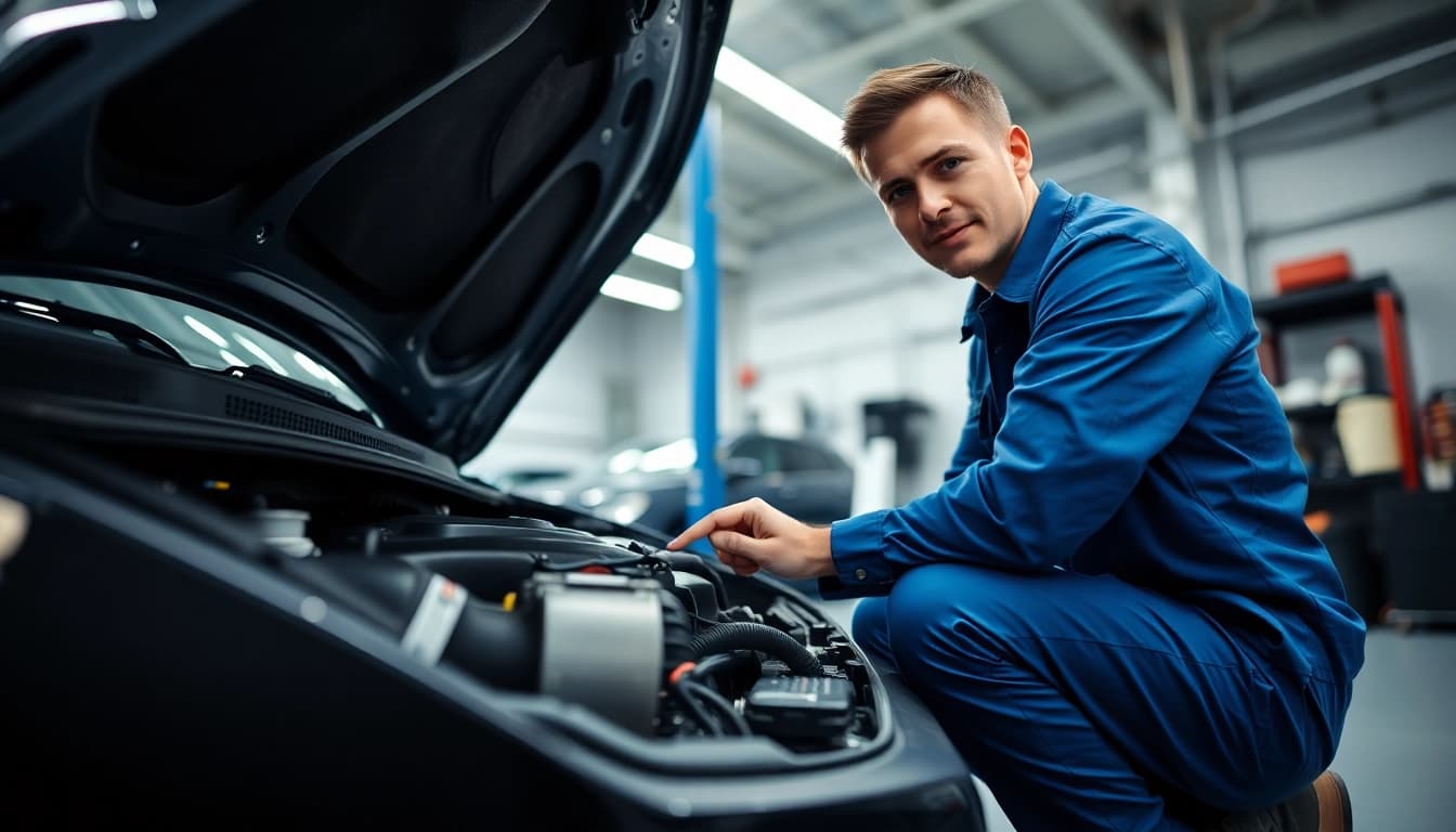 Inspecting an extended car warranty's coverage on a vehicle's engine.