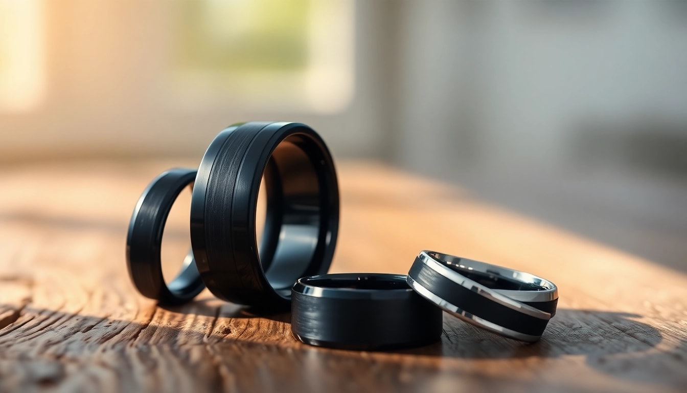 Showcase of Black Wedding Rings for Men highlighting sleek designs and quality materials.