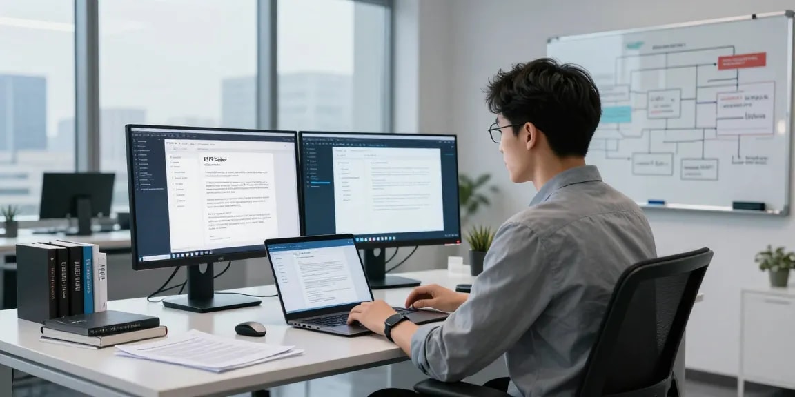 Detect PDF fraud using advanced AI technology in a modern office space.