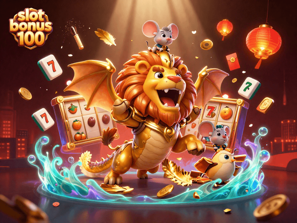 Experience thrilling gameplay with slot bonus 100 as the chimera magnificently roars among dynamic casino elements.