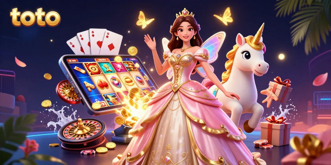 Spin vibrant toto slot games with enchanting characters in a dazzling 3D casino scene.