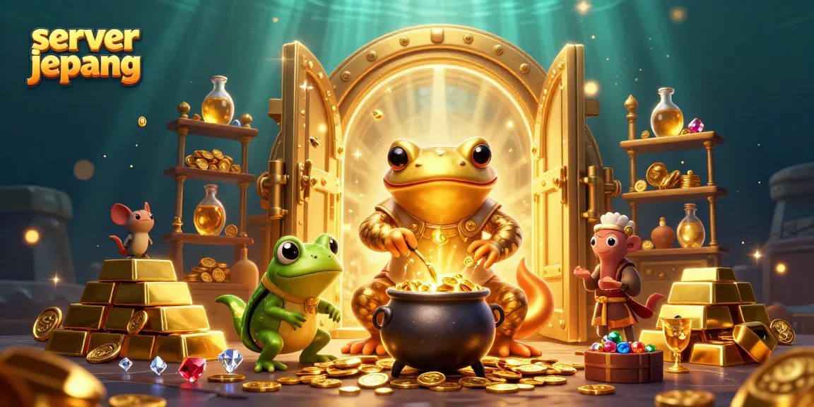 Experience thrilling gameplay with server jepang in a vibrant casino scene featuring gold elements and enchanting characters.