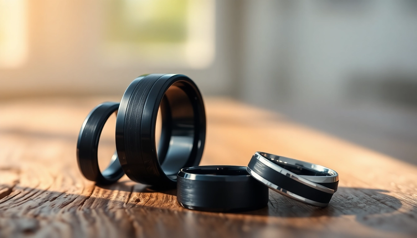 Showcase of Black Wedding Rings for Men highlighting sleek designs and quality materials.