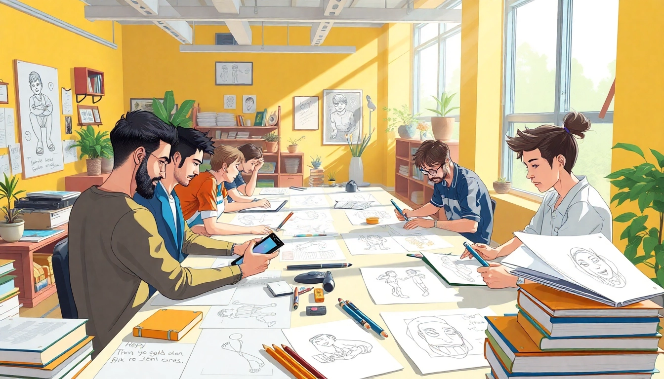 Animators creating vibrant 2D Animation in a bright, engaging studio environment.