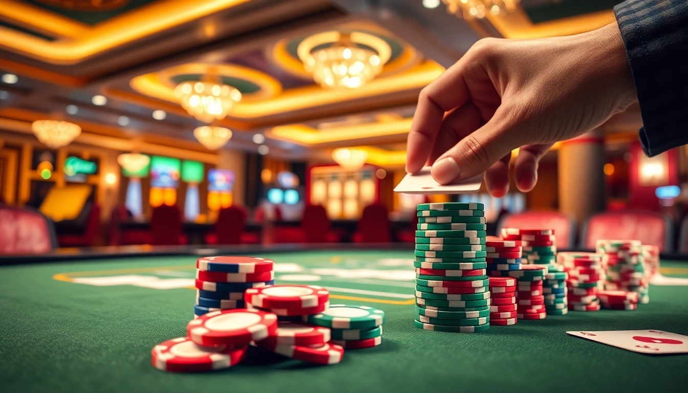 Erlebe neue casino bonus ohne einzahlung durch hohe Spieltische und festliche Atmosphäre im Casino.