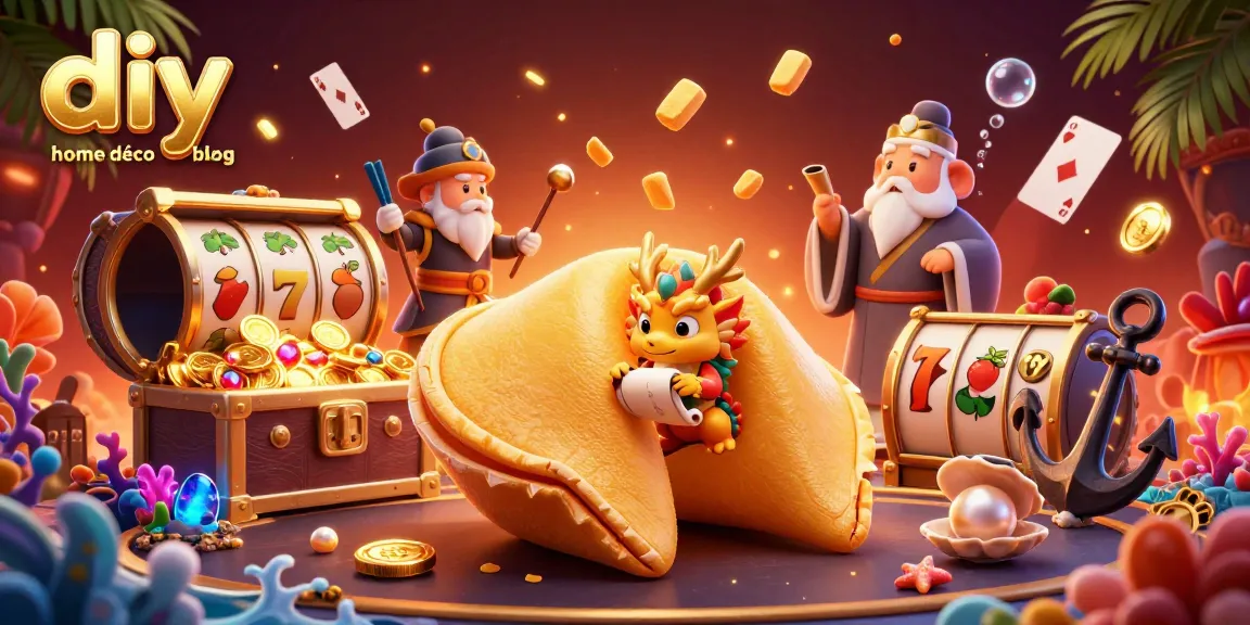 Engage in exciting strategies on the diy home décor blog with golden fortune cookie characters and vibrant casino elements.