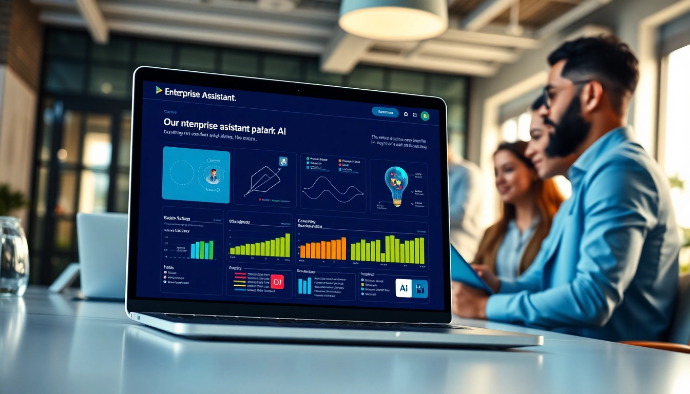 Showcasing an enterprise assistant platform in a modern office with a collaborative team engaged.