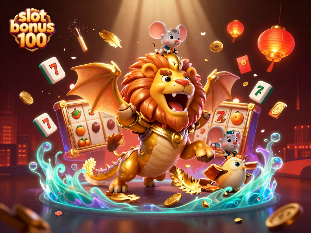 Experience thrilling gameplay with slot bonus 100 as the chimera magnificently roars among dynamic casino elements.