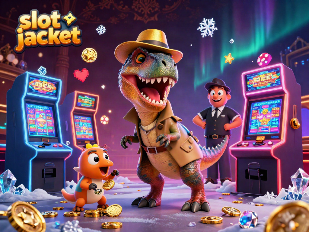 Play to win the slot jackpot in this action-packed casino scene featuring vibrant characters.