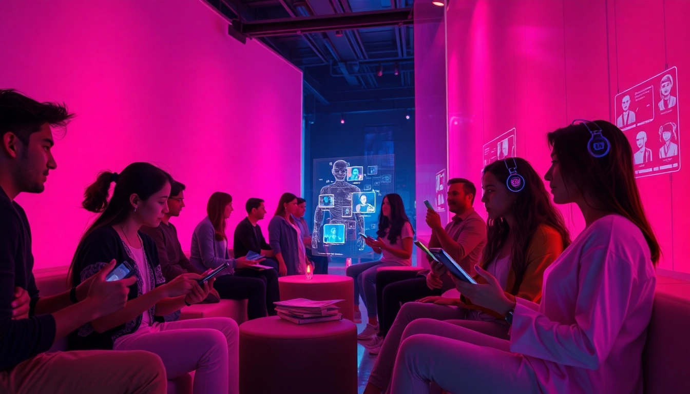 Engaging in ai sexting with futuristic chatbots and ambient lighting.