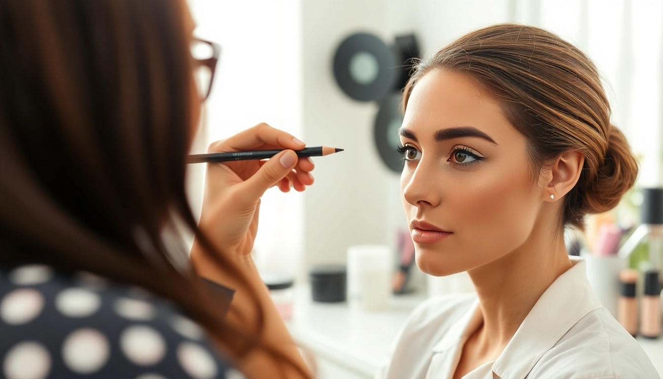 Applying pencil eyebrows for a flawless, natural look on a model.