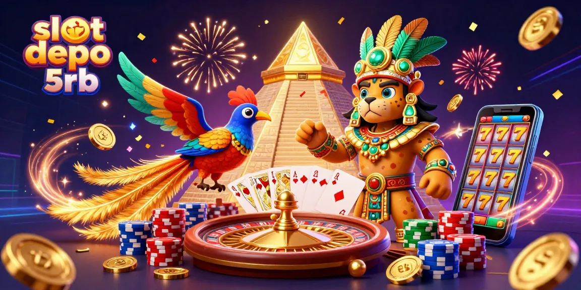 Experience the excitement of slot depo 5rb with this dynamic 3D casino illustration showcasing vibrant characters and gaming elements.