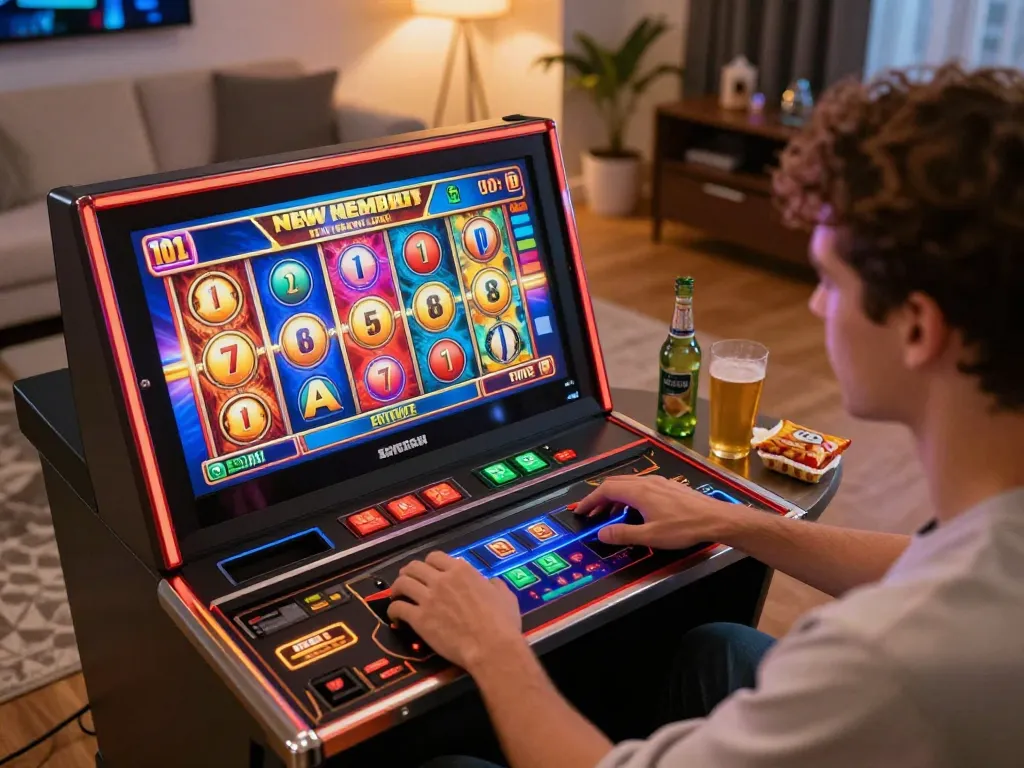 Player enjoying interactive slot games while claiming a slot bonus new member 100 in a cozy online setting