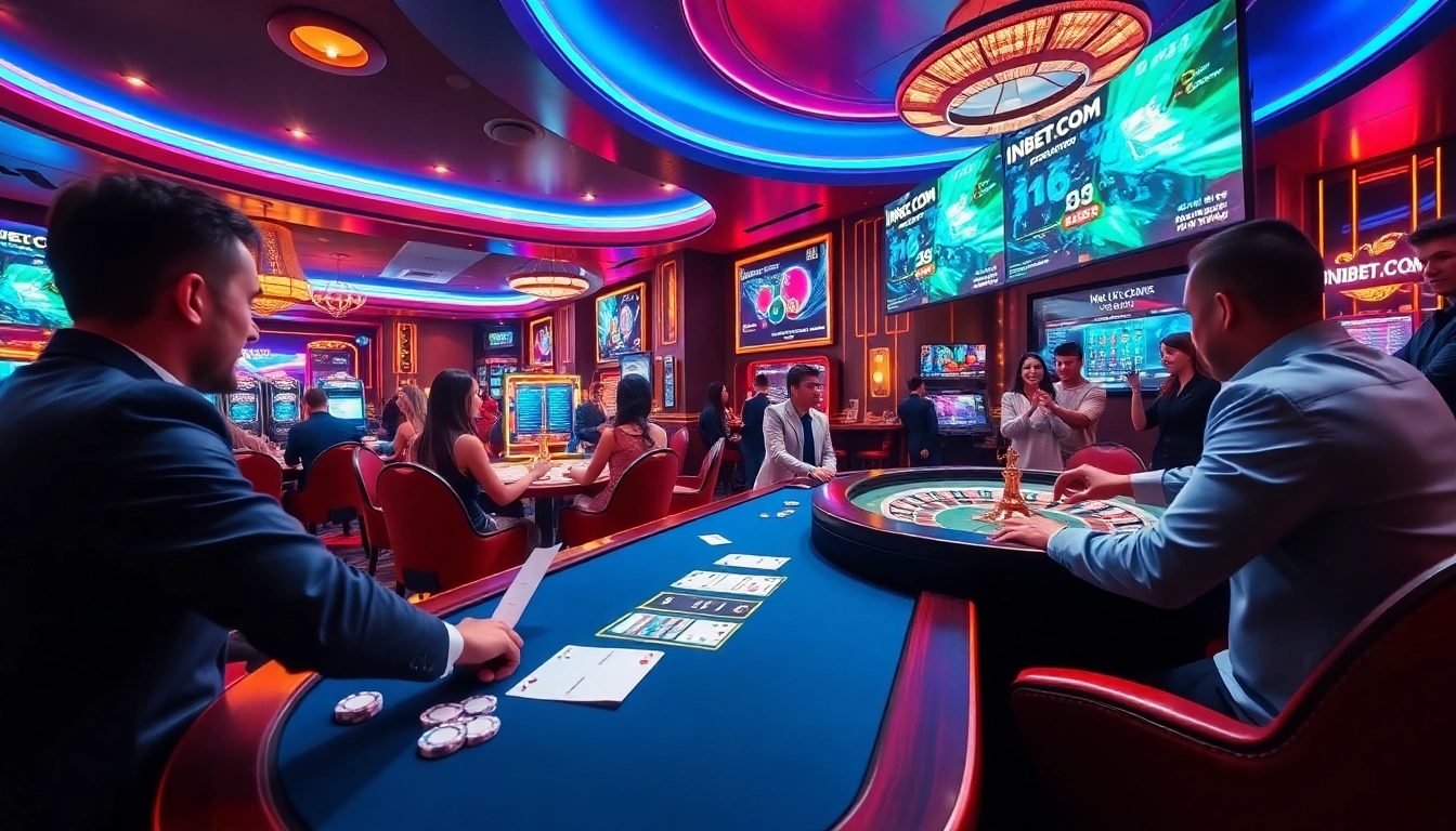 Exciting live gambling scene with players at casino tables featuring indibet com betting experience.