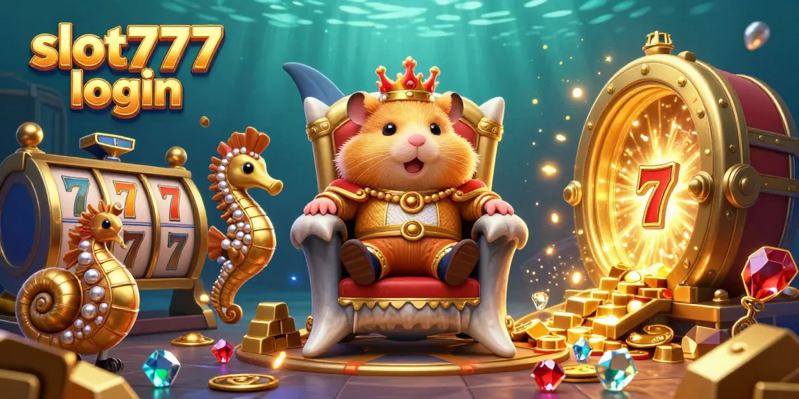 Mainkan slot777 login dengan raja hamster emas di singgasana gigi hiu megalodon, simbol slot 777 mengelilingi