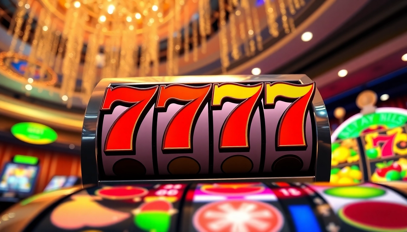 Showcasing the exciting slot 777 theme with bright symbols and a glamorous casino setting.