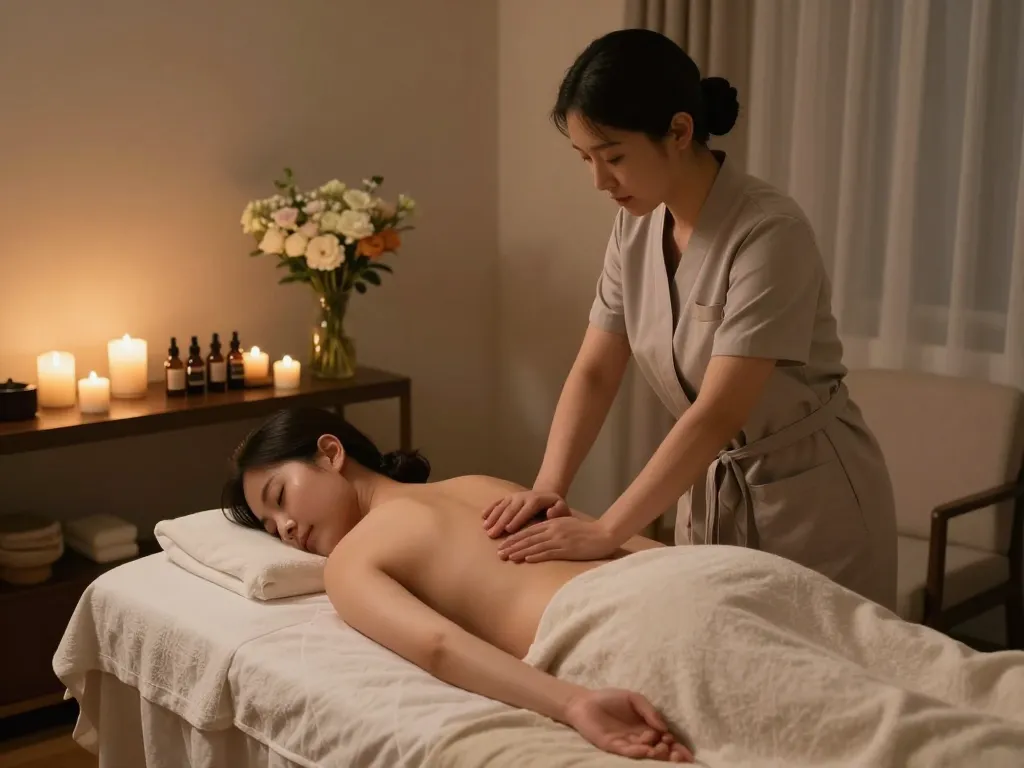 Relaxing 서울출장마사지 session in a luxurious hotel room with calming ambiance.