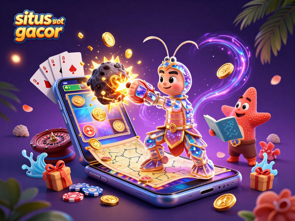 Engage with situs slot gacor as a galactic samurai shrimp unleashes riches in a vivid casino illustration.