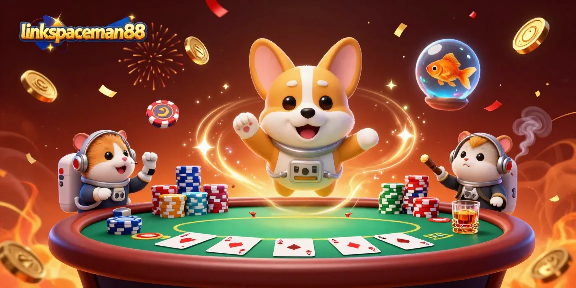 Engage with link spaceman88 as a 3D cartoon astronaut corgi enjoys a space station casino