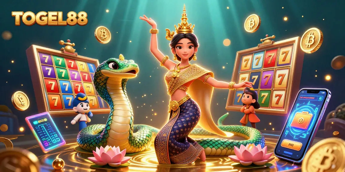 Play exciting games at TOGEL88, featuring vibrant Slot machines and animated characters.