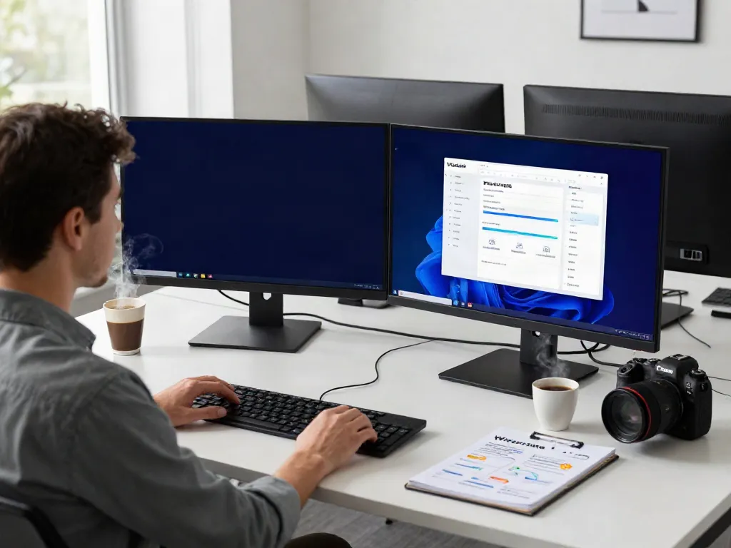 Developer using Wisecare software at modern workspace optimizing systems, focusing on rokok88 slot login.