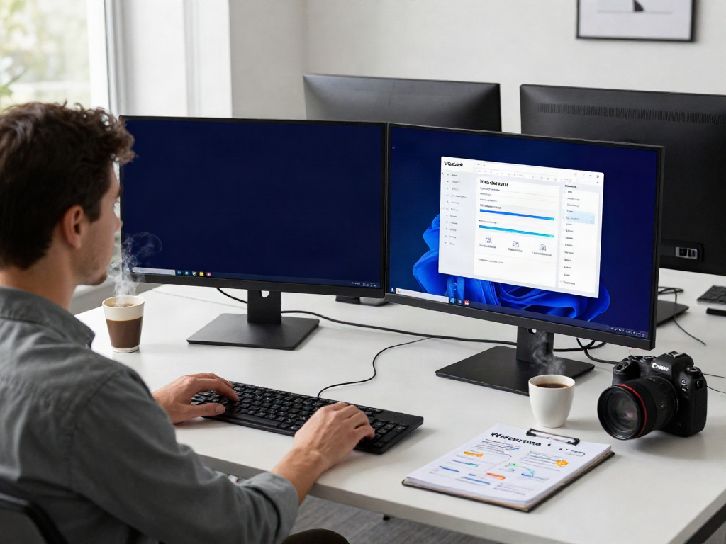 Developer using Wisecare software at modern workspace optimizing systems, focusing on rokok88 slot login.