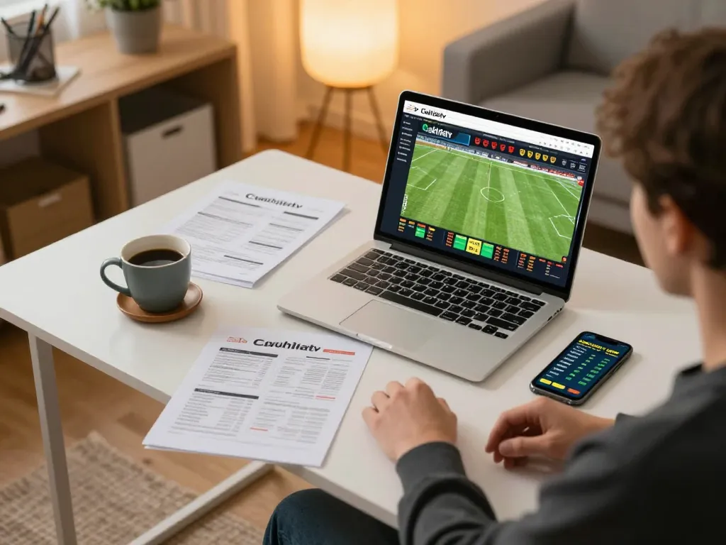 Cakhiatv user's engaging in live sports betting at home with laptop and smartphone.