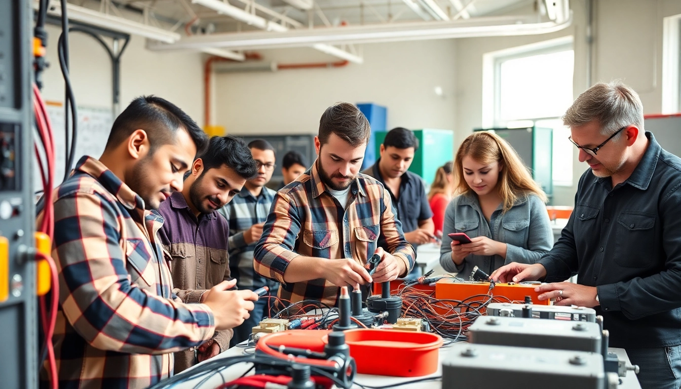 Students learn at an electrician trade school in Colorado, mastering skills in a modern setting.