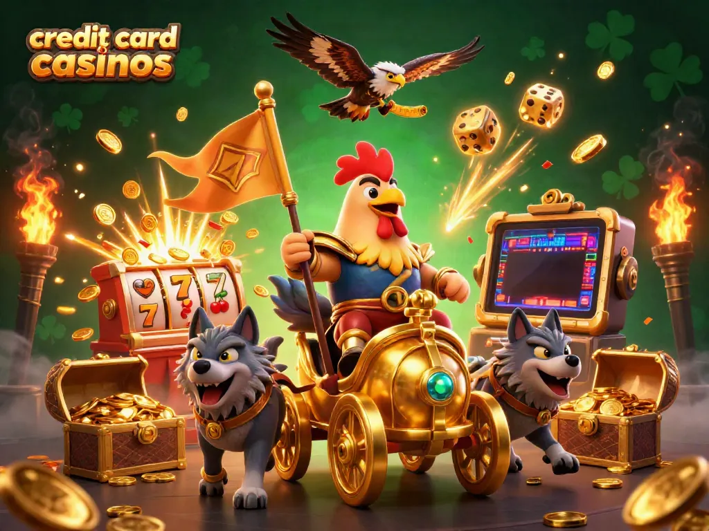 Experience thrilling wins at credit card casinos with vibrant 3D casino adventure scene.