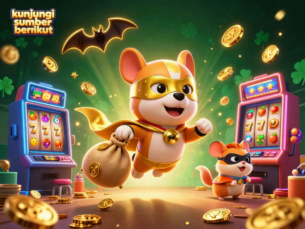 Menangkan jackpot dengan "kunjungi sumber berikut", sebuah ilustrasi kasino digital 3D penuh aksi dan elemen permainan.