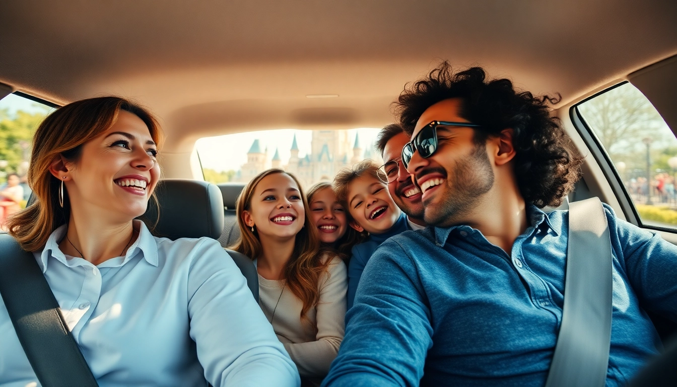 Enjoying a family ride from Beauvais Airport to Disney Transfer with vibrant views and smiles.