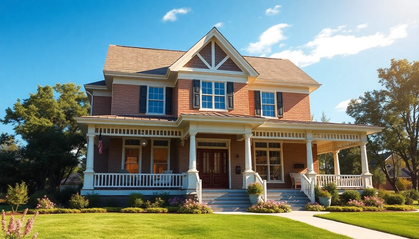 Stunning Winchester Foursquare Revival home highlighted by lush landscaping and clear skies.