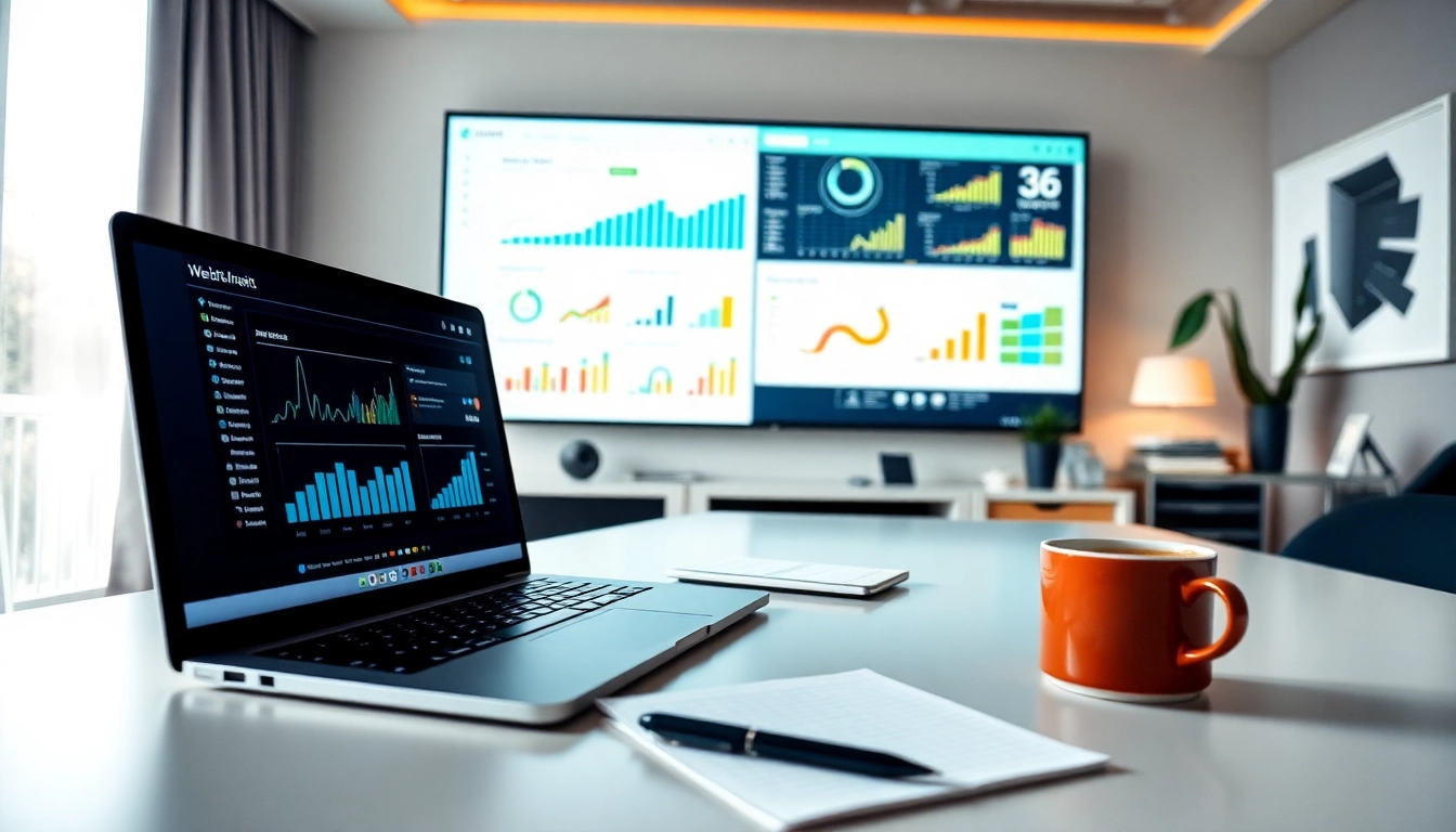 Professional digital marketing workspace showcasing website analytics and tools for Từ khoá phụ.