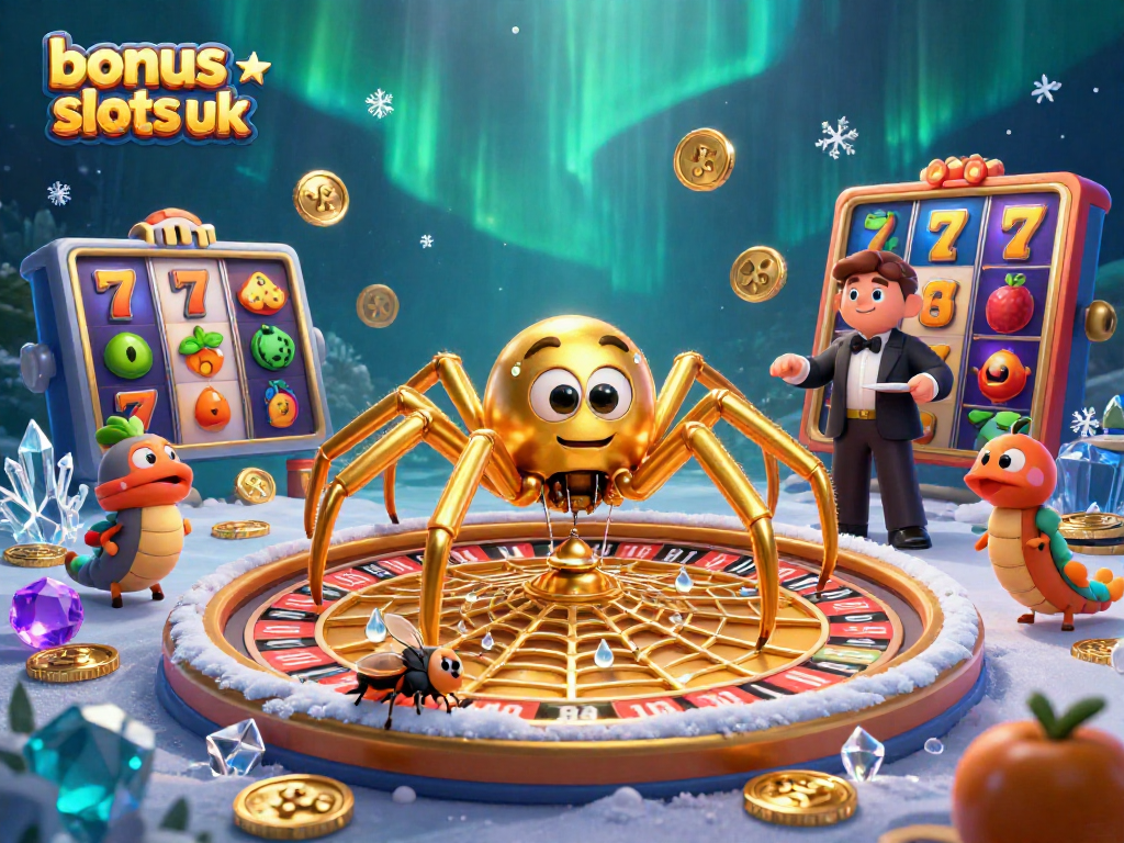 Experience thrilling action with bonus buy slots uk featuring a dynamic scene of a spider, fly, and centipede amidst vibrant casino elements.