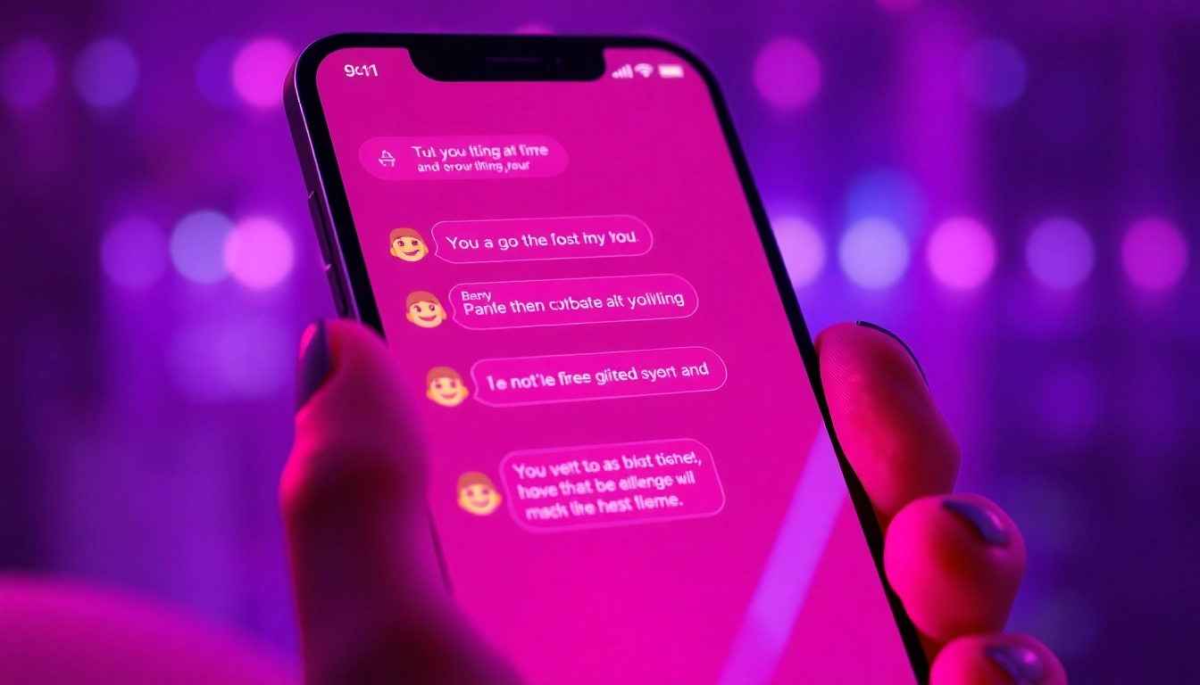 AI sexting chat interface with flirtatious messages and vibrant colors.
