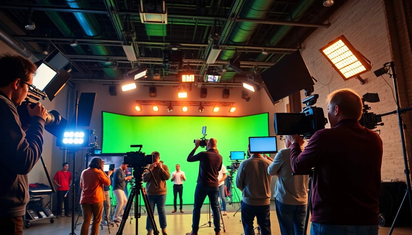 Video production team in action showcasing edmonton production companies in a vibrant studio setting.