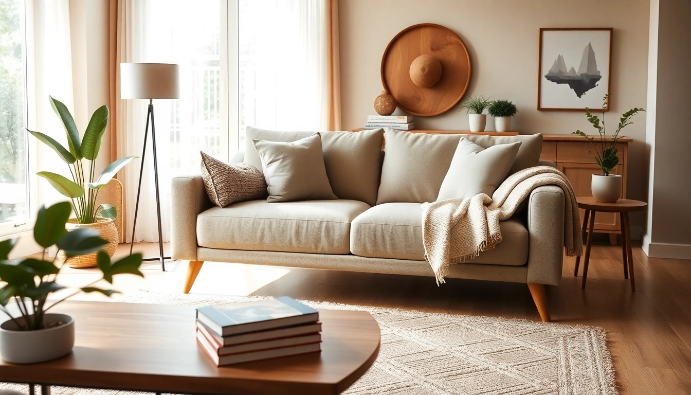 Elegant sofa bed UK in a sunlit living room, creating a cozy atmosphere.