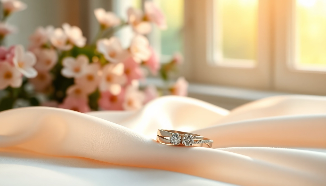 Showcasing beautifully crafted wedding rings highlighting intricate designs and diamond accents.