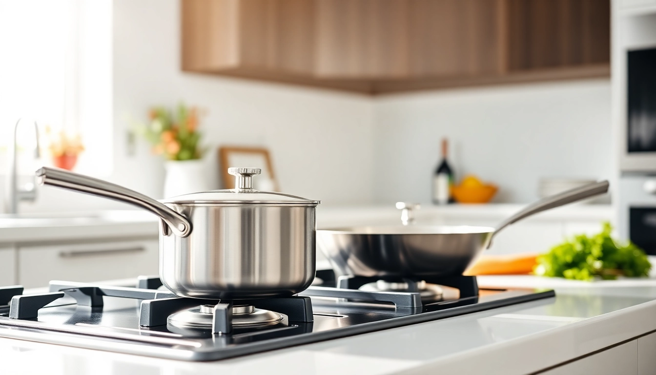 Showcase WMF cookware NZ on a modern kitchen stove with fresh ingredients.