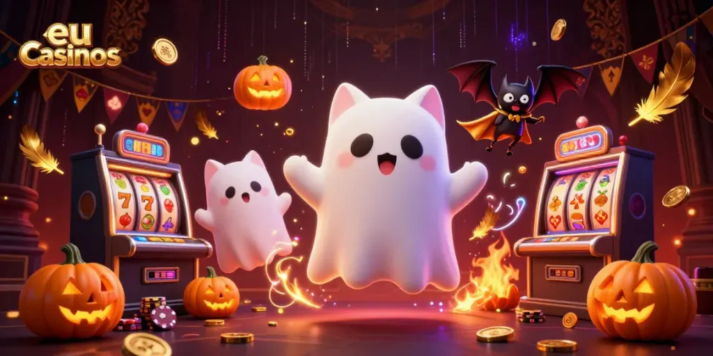 Engage with exciting eu casinos in a lively haunted mansion scene with rich gaming elements.