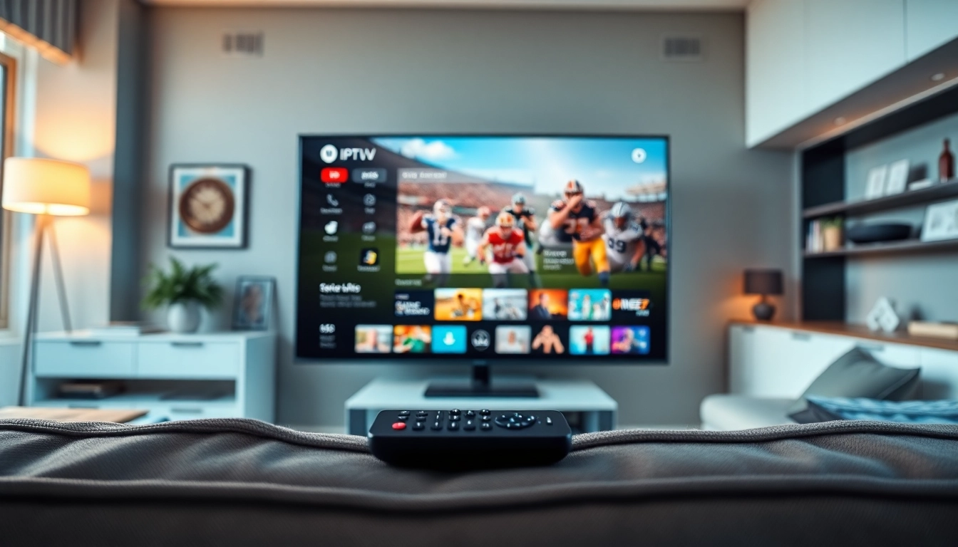 Experience IPTV Suisse with a premium streaming setup in a modern living room.