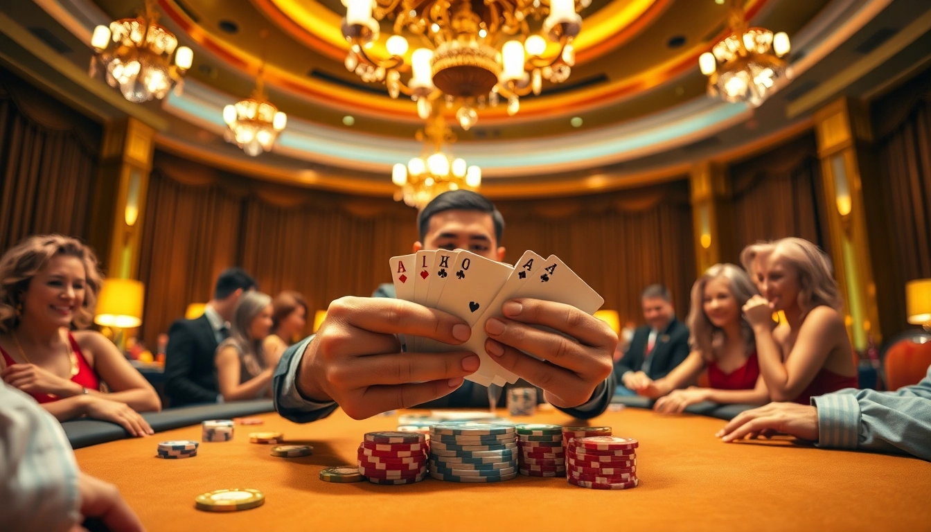 pakde4d menampilkan dealer kasino yang berpengalaman dengan kartu dan chip berwarna-warni.