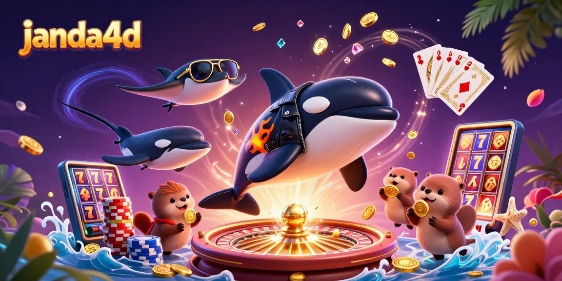 janda4d mengaktifkan pengalaman bermain kasino dengan ikan paus orca dan keluarga berang-berang yang mengumpulkan koin emas.