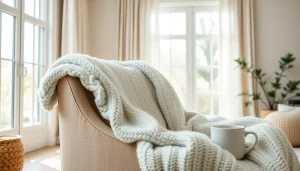 Fleece stof op een stoel, waarbij de textuur de kamer een warme uitstraling geeft.