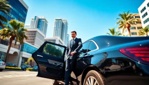 Professional chauffeur offering Chauffeur Services near me outside a luxury sedan in a city setting.